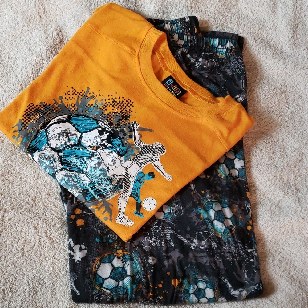 Kids Soccer Pajama Set - Orange and Black
